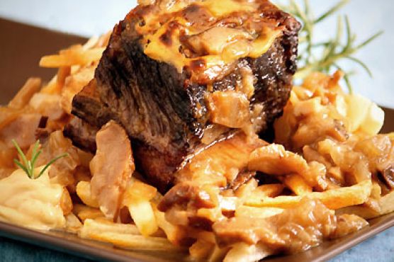 Ale-Braised Mustard-Glazed Short Ribs with French Fries