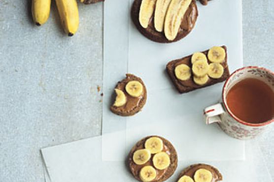 Almond Butter and Finger Bananas on Fruit Bread