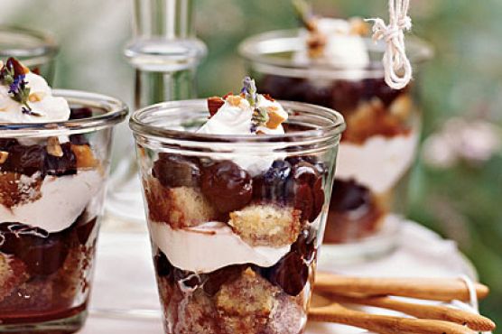Almond Cake Trifle with Roasted Cherries