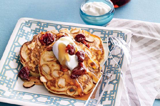 Almond Pancakes with Sour Cherry Syrup
