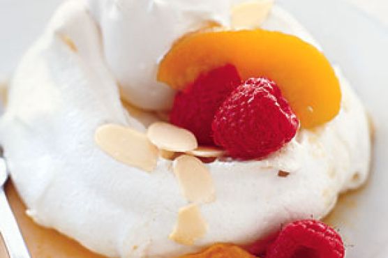 Apricot-Raspberry Pavlovas with Sliced Almonds