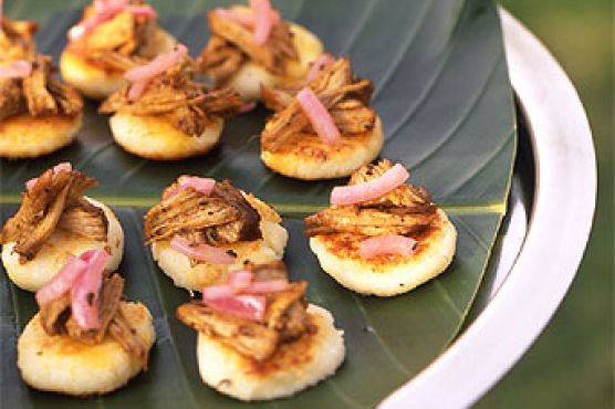 Arepas with Pulled Pork and Pickled Onion