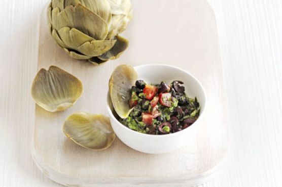 Artichokes & herby olive sauce