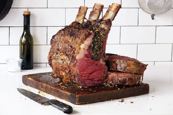Bacon and Spinach-Stuffed Rib-Eye Roast