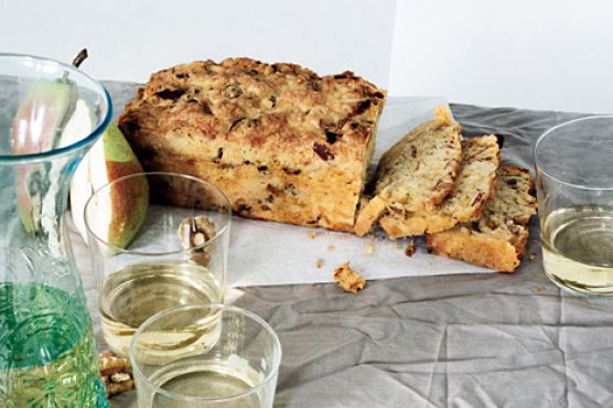 Bacon Cheddar Quick Bread with Dried Pears