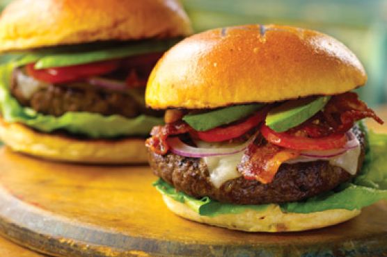 Bacon Swiss Burgers with Tomato and Avocado