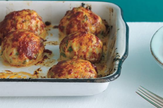 Baked Chicken Meatballs with Peperonata