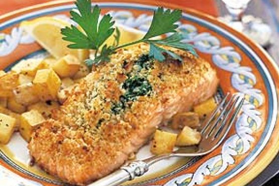 Baked Salmon Stuffed with Mascarpone Spinach