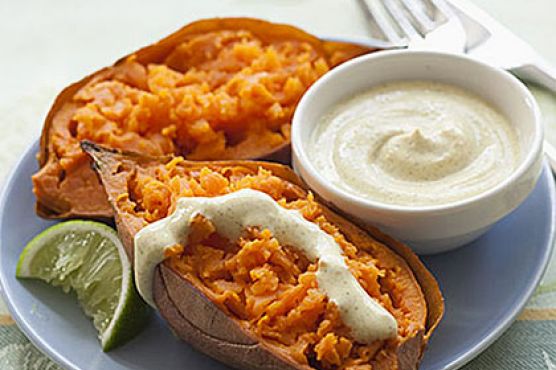 Baked Sweet Potato with Curried Yogurt Dressing