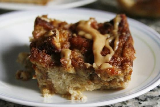 Banana Bread Pudding with Peanut Butter Drizzle