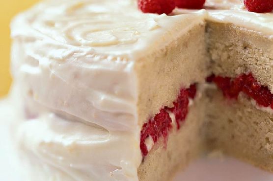 Banana-Raspberry Cake with Lemon Frosting