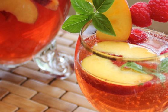 Basil, Peach and Raspberry Summer Sangría