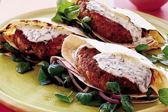 Beany burgers with basil tzatziki