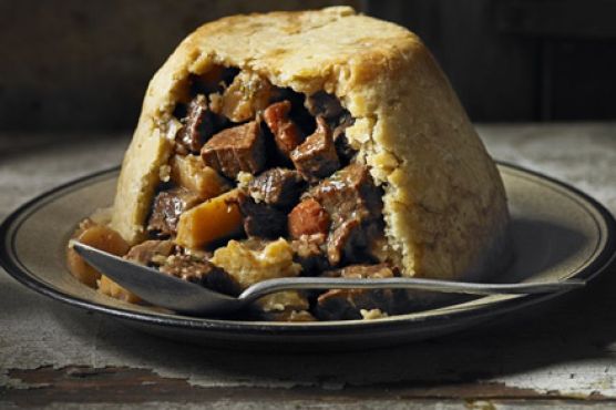 Beef, ale & parsnip pudding