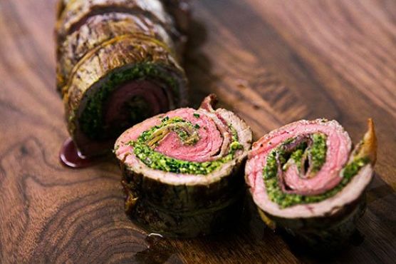 Beef Roulades with Walnut Parsley Pesto