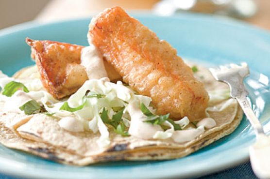 Beer-battered Salmon Tacos with Chipotle Crema