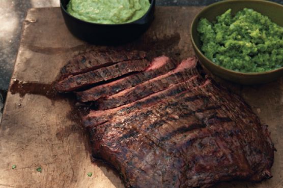 Beer-Marinated Flank Steak with Aji and Guacamole