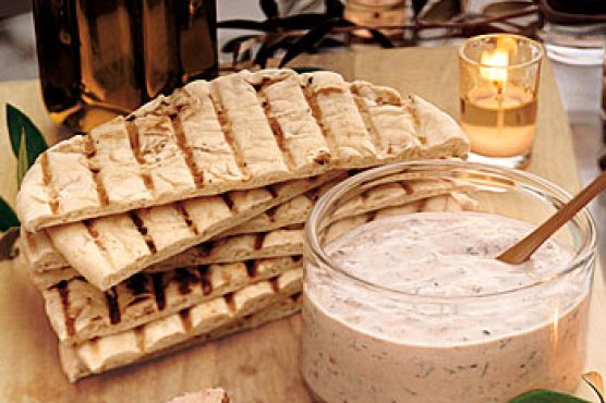 Beet, Chickpea, and Almond Dip with Pita Chips