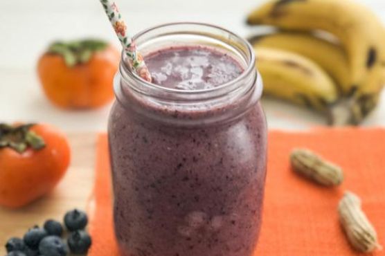 Blueberry, Persimmon Smoothie with Banana and Peanut Butter