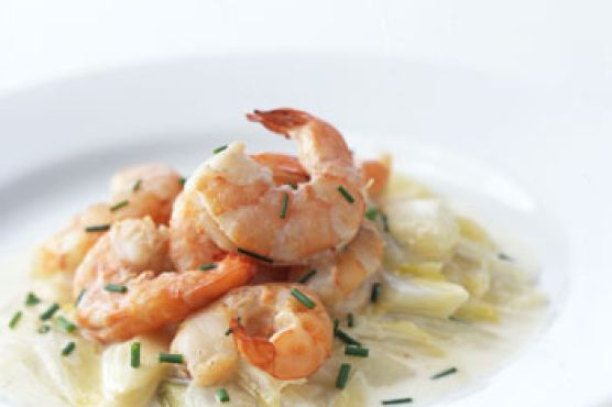 Braised Shrimp and Creamy Endive