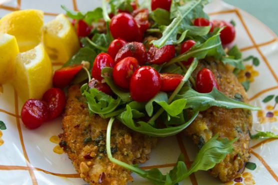 Breaded Chicken Cutlets With Tomatoes and Arugula