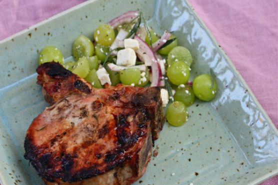 Brined, Grilled Pork Chops with Tarragon-Grape Salad