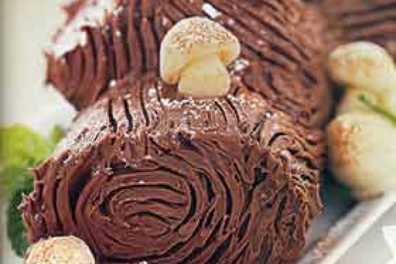 Bûche de Noël with Marzipan Mushrooms