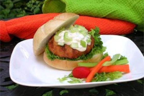 Buffalo Chicken Burgers with Blue Cheese Dressing