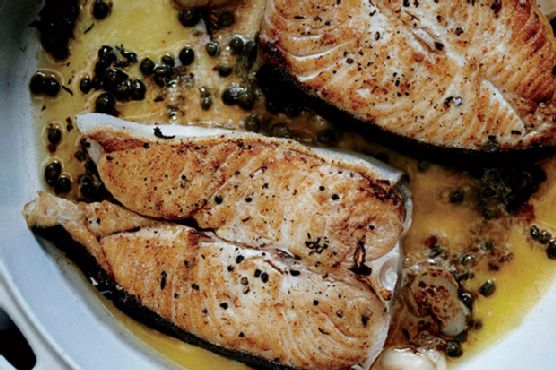 Butter-Basted Halibut Steaks with Capers