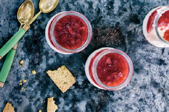 Buttermilk Panna Cotta with Rhubarb-Strawberry Jelly