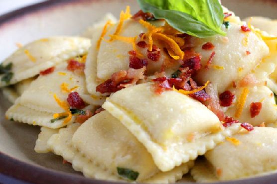 Butternut Squash Ravioli with Orange-Prosciutto Oil