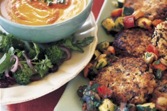 Butternut Squash Soup with Roasted Red Pepper Purée