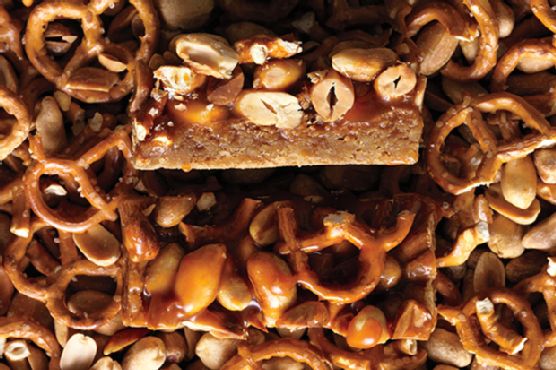 Butterscotch Blondie Bars with Peanut-Pretzel Caramel
