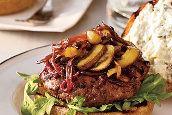 Cabernet-Balsamic Burgers with Sautéed Mushrooms & Onions