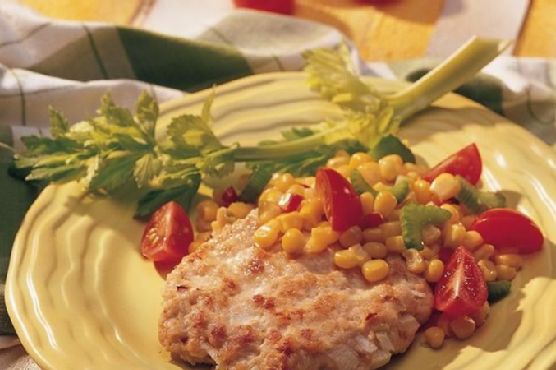 California-Style Turkey Patties with Corn and Tomato Relish