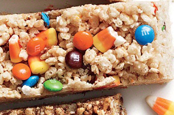 Candy Corn and M&M's Chewy Crispy Bars