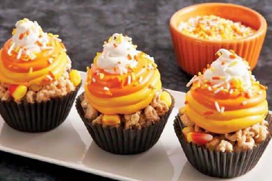 Candy Corn Cereal Treat Cupcakes