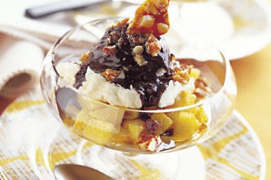 Caramelized Pineapple Sundaes with Chocolate-Coconut Sauce