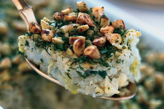 Cauliflower-Leek Kugel with Almond-Herb Crust