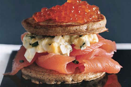 Caviar and Salmon Blini Tortes