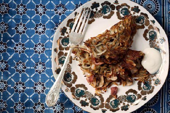 Cecylia Roznowska's Potato Pancakes Stuffed with Bacon, Mushrooms, and Onion