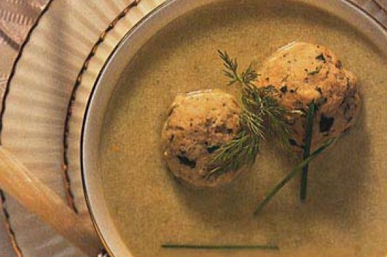 Celery and Parsnip Soup with Green Onion-Dill Matzo Balls