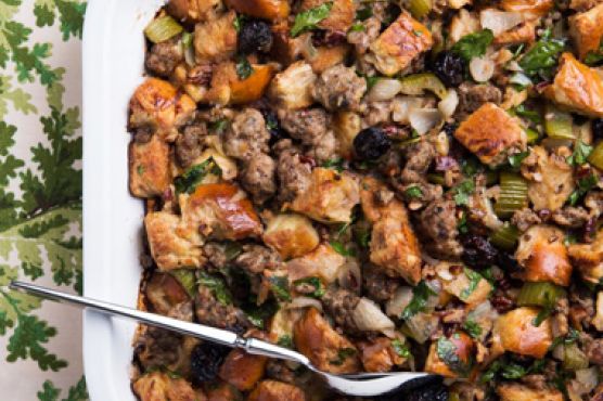 Challah, Sausage, and Dried Cherry Stuffing