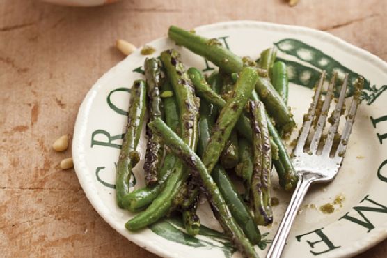Charred Green Beans with Lemon Verbena Pesto