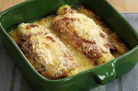 Cheesy leeks with ham