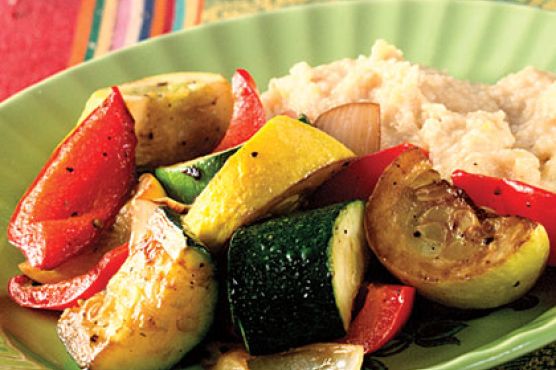 Cheesy Soft Polenta With Roasted Vegetables