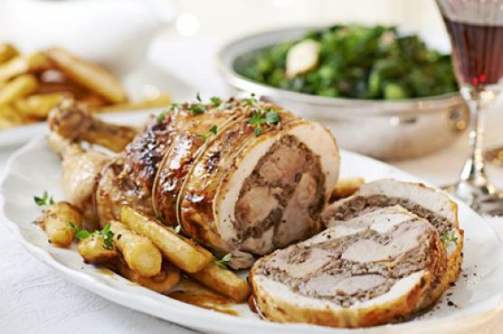 Chestnut & wild mushroom stuffed three-bird roast