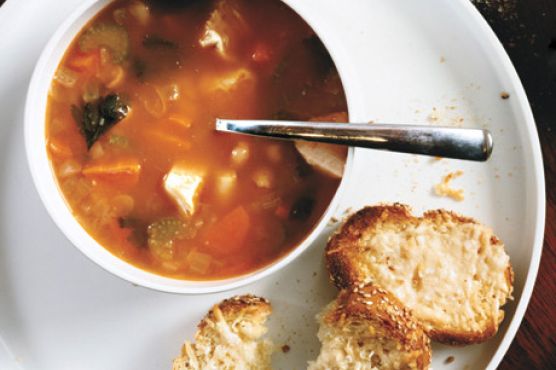 Chicken and White Bean Soup with Herb Swirl