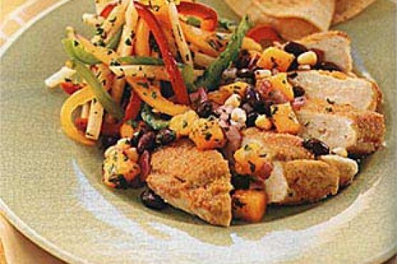 Chicken Breasts with Cornmeal-Coriander Crust and Black Bean-Mango Salsa