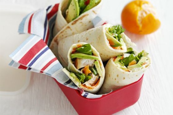 Chicken, carrot & avocado rolls
